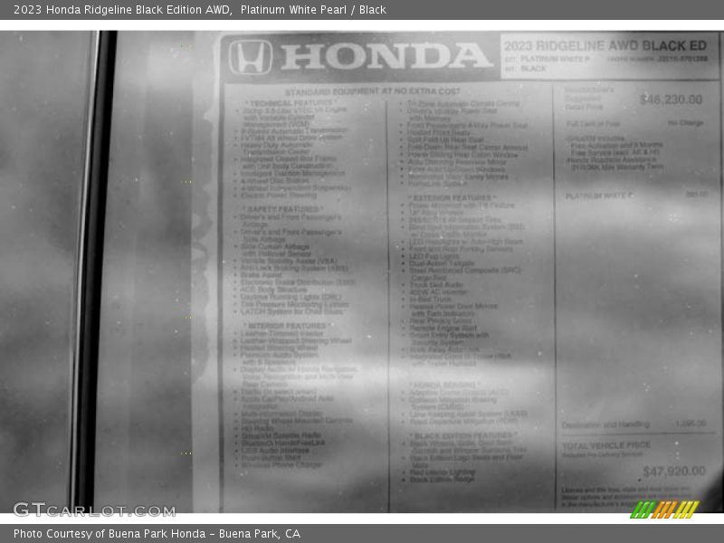 Platinum White Pearl / Black 2023 Honda Ridgeline Black Edition AWD