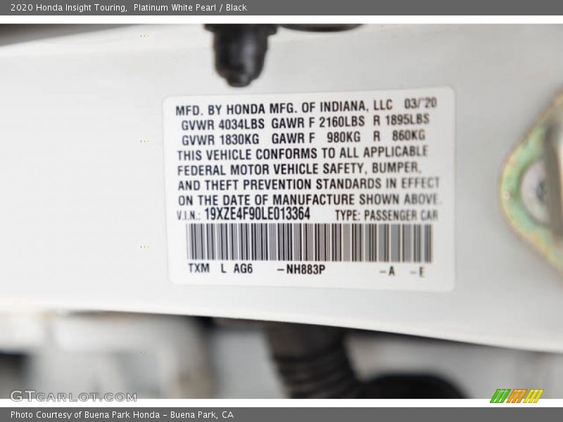 Platinum White Pearl / Black 2020 Honda Insight Touring