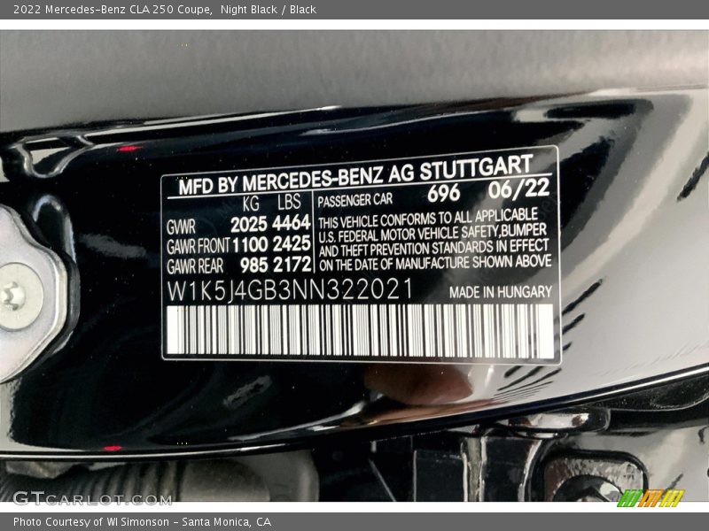 Night Black / Black 2022 Mercedes-Benz CLA 250 Coupe