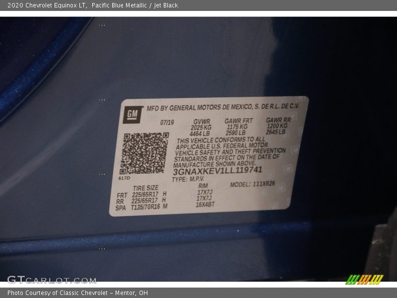 Pacific Blue Metallic / Jet Black 2020 Chevrolet Equinox LT