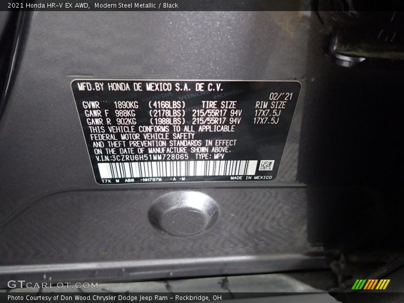 Modern Steel Metallic / Black 2021 Honda HR-V EX AWD
