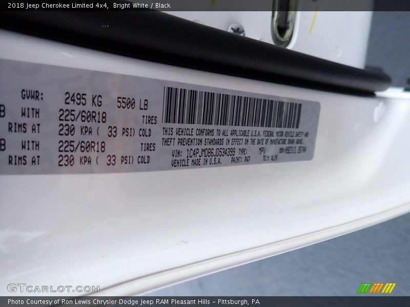 Bright White / Black 2018 Jeep Cherokee Limited 4x4