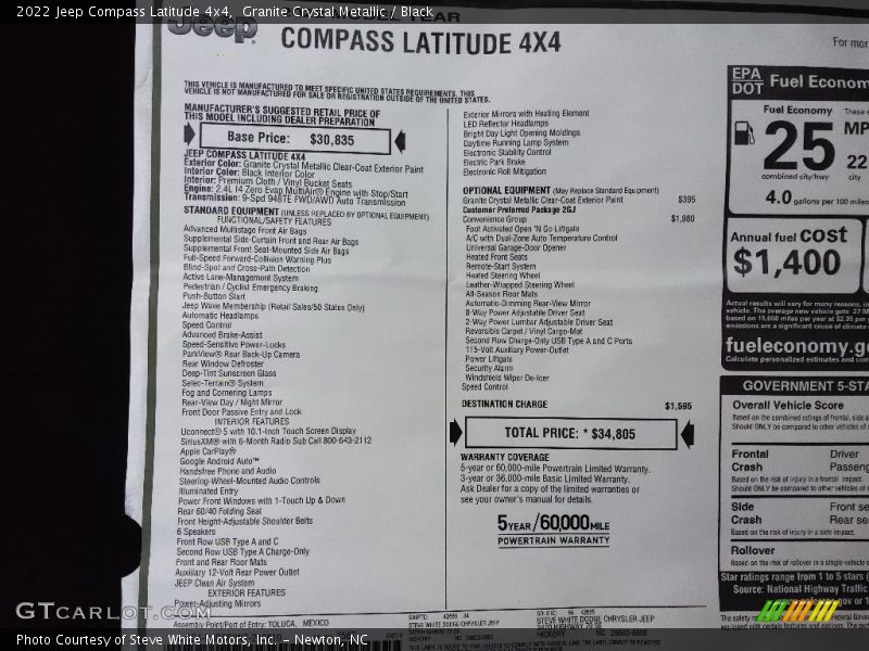  2022 Compass Latitude 4x4 Window Sticker