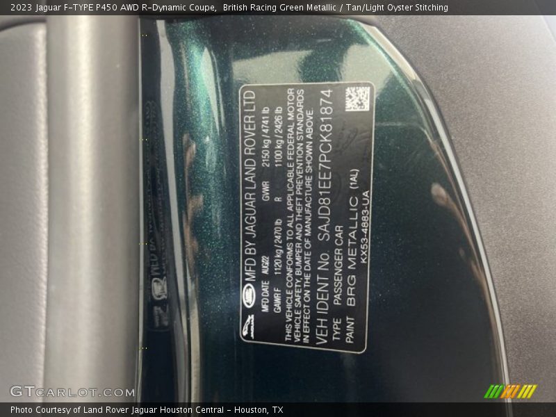 2023 F-TYPE P450 AWD R-Dynamic Coupe British Racing Green Metallic Color Code 1AL