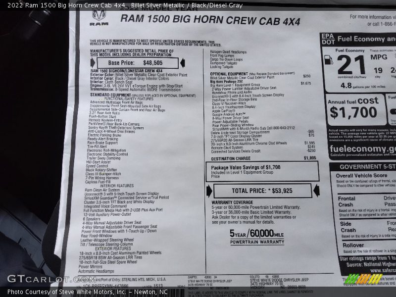 Billet Silver Metallic / Black/Diesel Gray 2022 Ram 1500 Big Horn Crew Cab 4x4