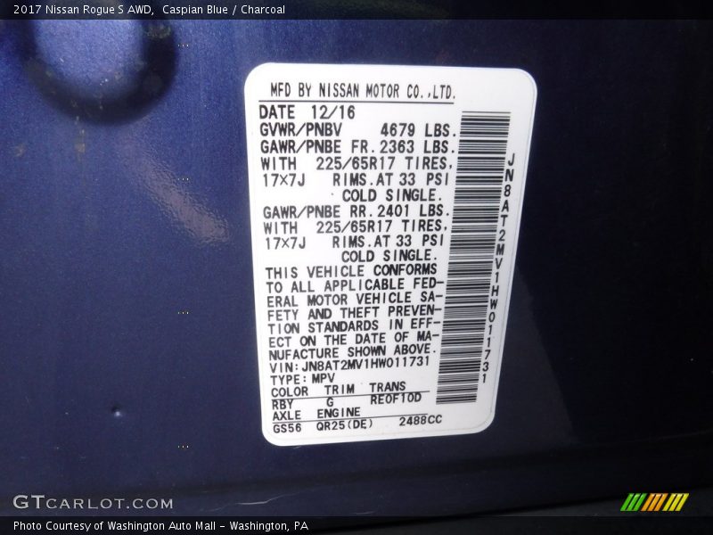 Caspian Blue / Charcoal 2017 Nissan Rogue S AWD