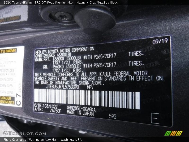 Magnetic Gray Metallic / Black 2020 Toyota 4Runner TRD Off-Road Premium 4x4
