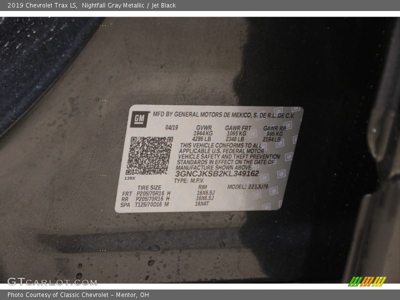 Nightfall Gray Metallic / Jet Black 2019 Chevrolet Trax LS