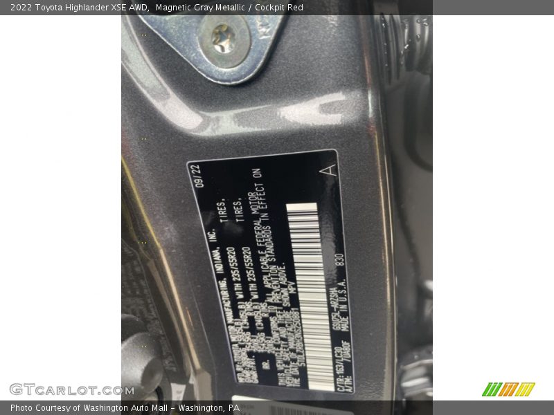 Magnetic Gray Metallic / Cockpit Red 2022 Toyota Highlander XSE AWD