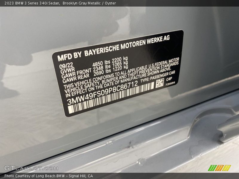 Brooklyn Gray Metallic / Oyster 2023 BMW 3 Series 340i Sedan