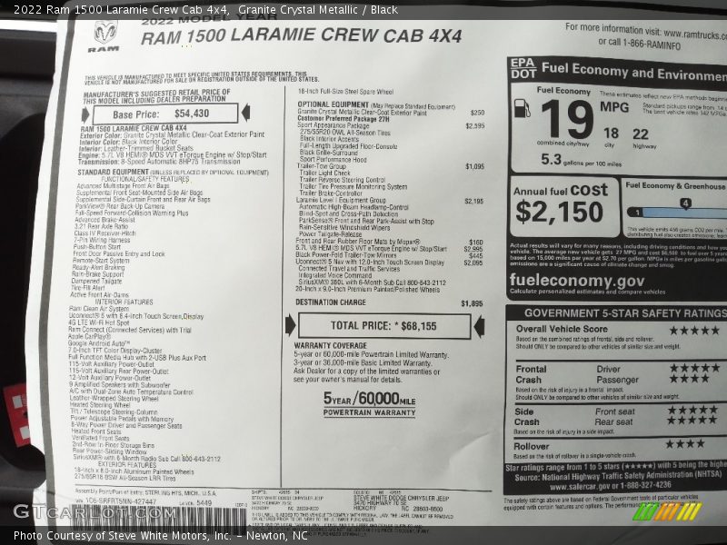  2022 1500 Laramie Crew Cab 4x4 Window Sticker