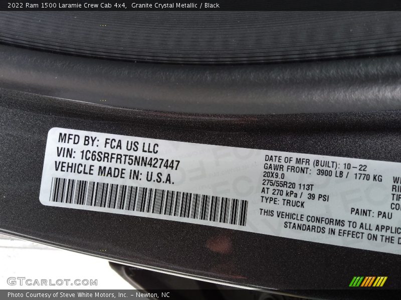 2022 1500 Laramie Crew Cab 4x4 Granite Crystal Metallic Color Code PAU
