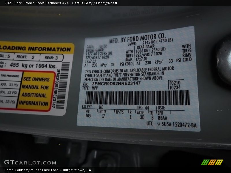 Cactus Gray / Ebony/Roast 2022 Ford Bronco Sport Badlands 4x4