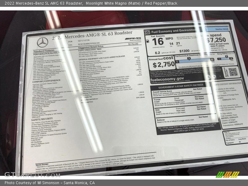  2022 SL AMG 63 Roadster Window Sticker