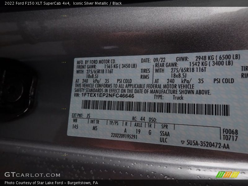 2022 F150 XLT SuperCab 4x4 Iconic Silver Metallic Color Code JS