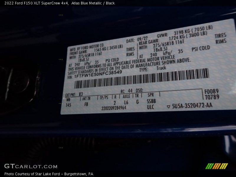 Atlas Blue Metallic / Black 2022 Ford F150 XLT SuperCrew 4x4