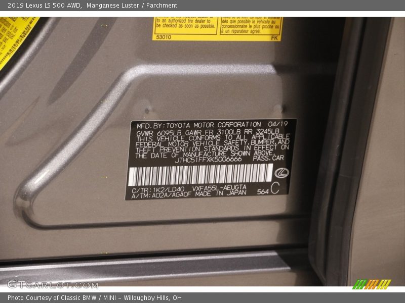 2019 LS 500 AWD Manganese Luster Color Code 1K2