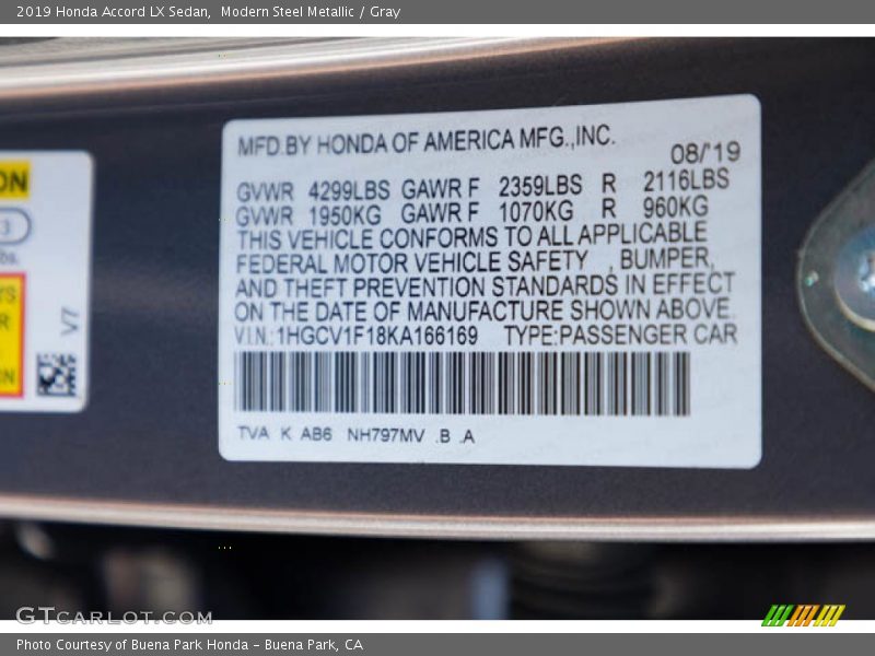 Modern Steel Metallic / Gray 2019 Honda Accord LX Sedan