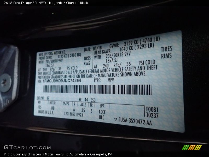 Magnetic / Charcoal Black 2018 Ford Escape SEL 4WD
