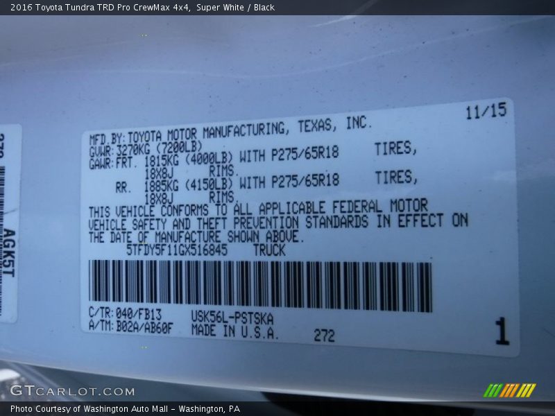 Super White / Black 2016 Toyota Tundra TRD Pro CrewMax 4x4