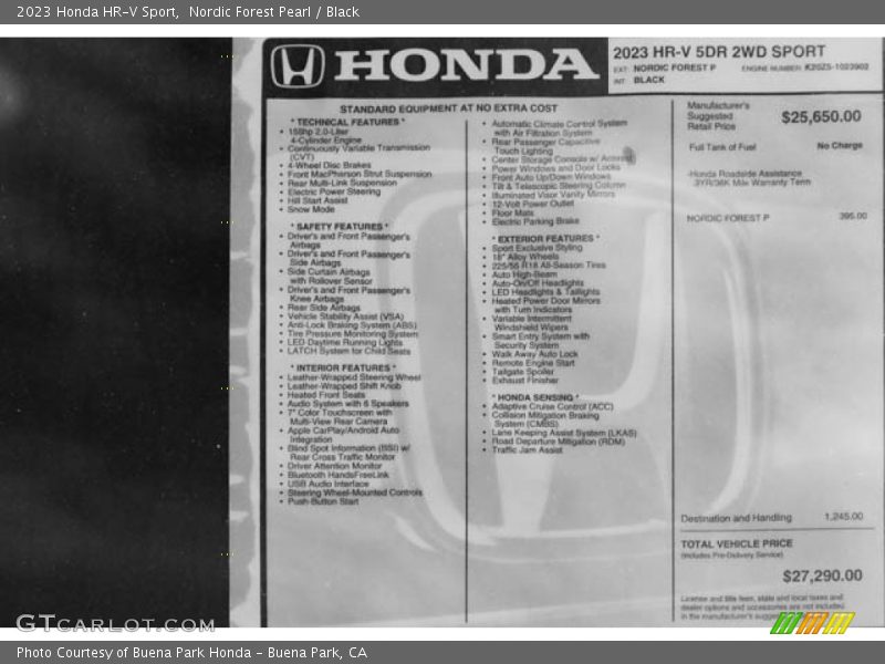  2023 HR-V Sport Window Sticker