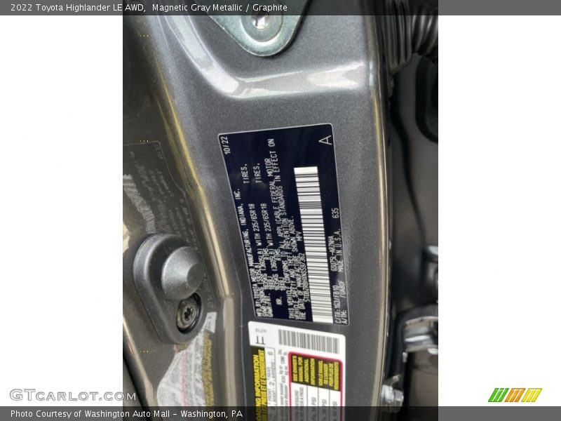 Magnetic Gray Metallic / Graphite 2022 Toyota Highlander LE AWD