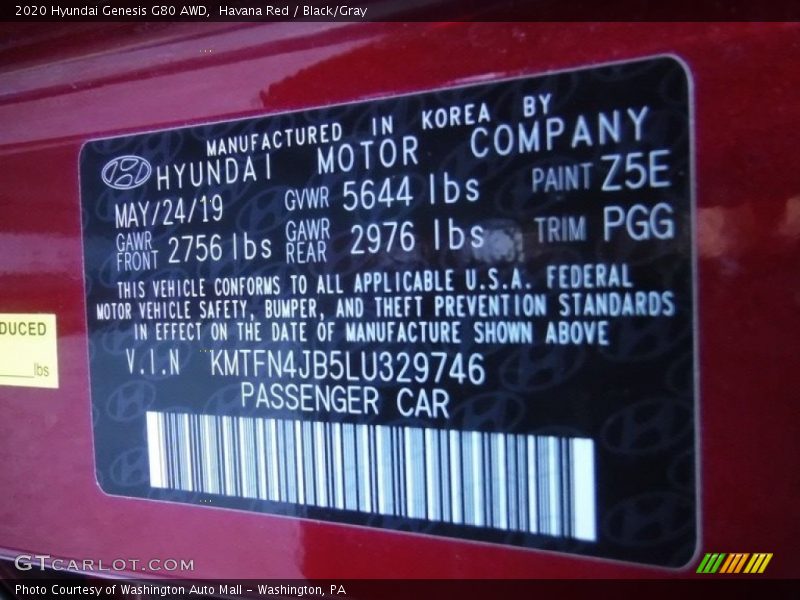 2020 Genesis G80 AWD Havana Red Color Code Z5E