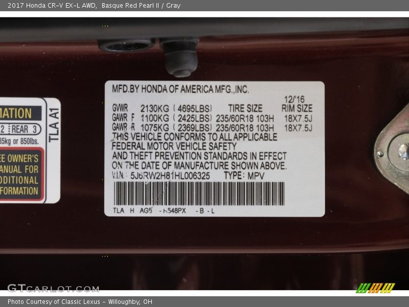 Basque Red Pearl II / Gray 2017 Honda CR-V EX-L AWD