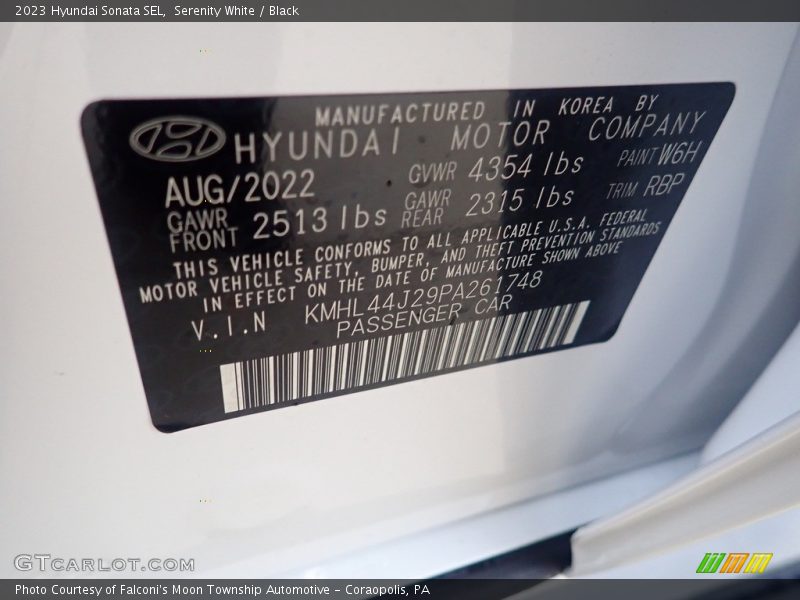 Serenity White / Black 2023 Hyundai Sonata SEL