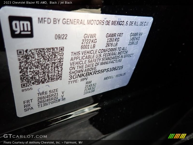 Black / Jet Black 2023 Chevrolet Blazer RS AWD