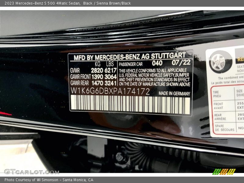 2023 S 500 4Matic Sedan Black Color Code 040