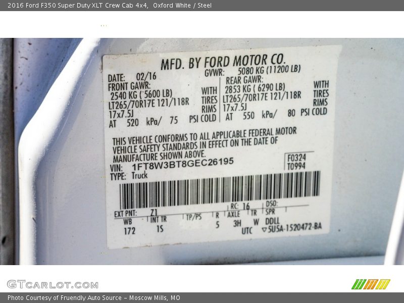 Oxford White / Steel 2016 Ford F350 Super Duty XLT Crew Cab 4x4
