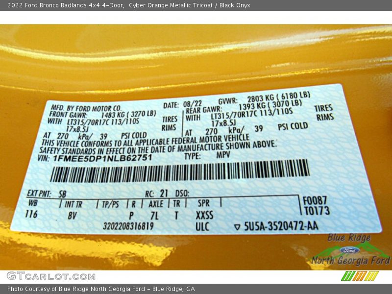 Cyber Orange Metallic Tricoat / Black Onyx 2022 Ford Bronco Badlands 4x4 4-Door
