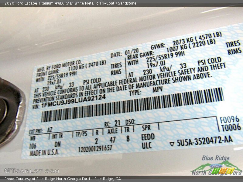 Star White Metallic Tri-Coat / Sandstone 2020 Ford Escape Titanium 4WD