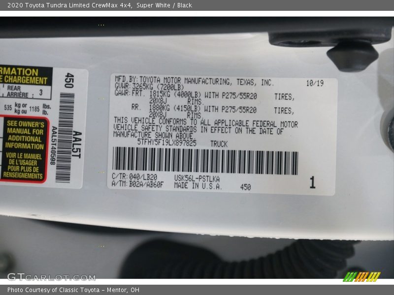 2020 Tundra Limited CrewMax 4x4 Super White Color Code 040