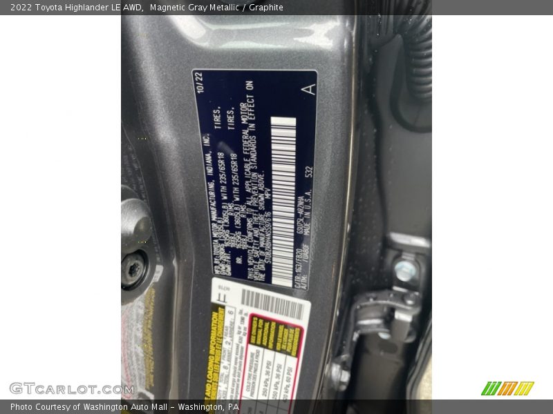 Magnetic Gray Metallic / Graphite 2022 Toyota Highlander LE AWD