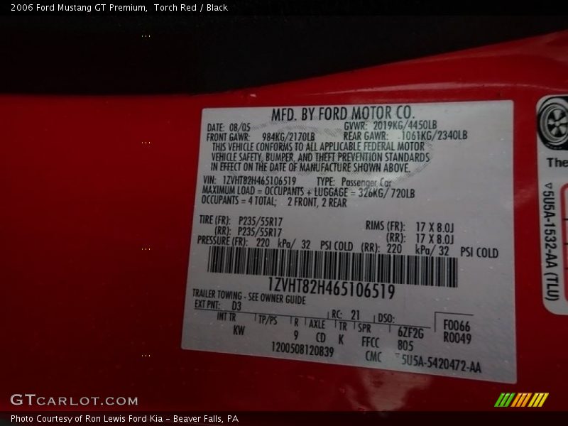 Torch Red / Black 2006 Ford Mustang GT Premium