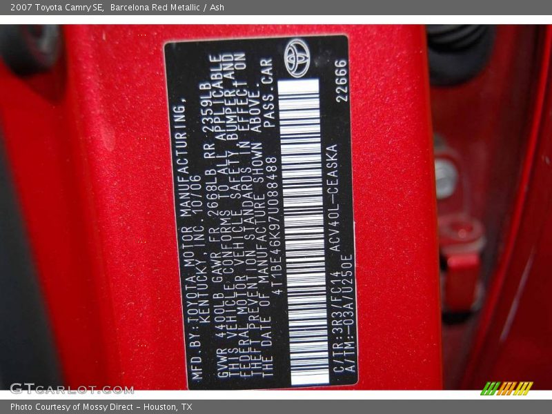 Barcelona Red Metallic / Ash 2007 Toyota Camry SE