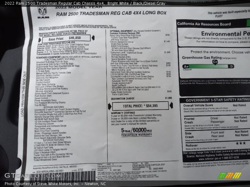 Bright White / Black/Diesel Gray 2022 Ram 2500 Tradesman Regular Cab Chassis 4x4
