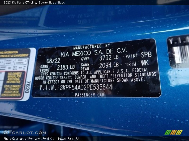 2023 Forte GT-Line Sporty Blue Color Code SPB