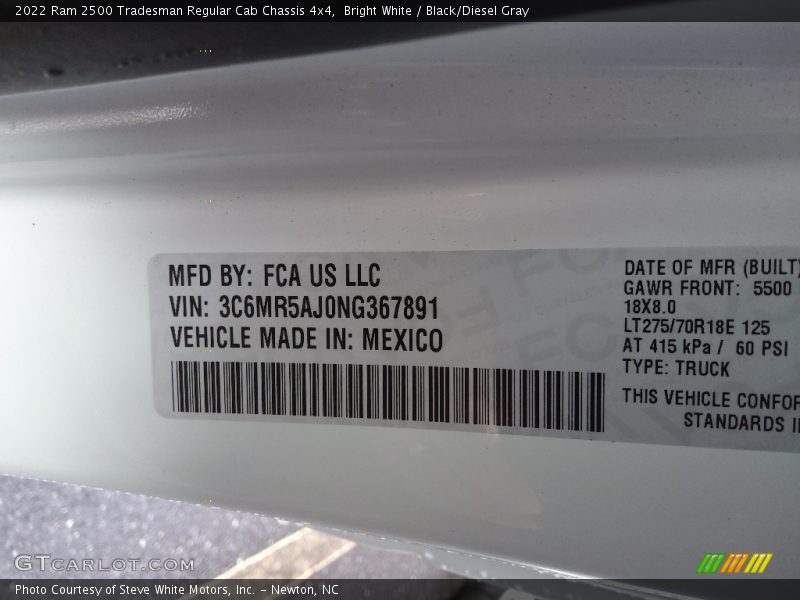 Bright White / Black/Diesel Gray 2022 Ram 2500 Tradesman Regular Cab Chassis 4x4