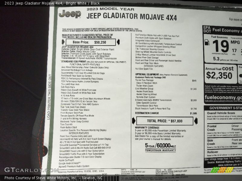Bright White / Black 2023 Jeep Gladiator Mojave 4x4