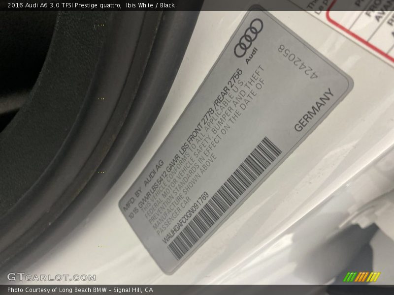 Ibis White / Black 2016 Audi A6 3.0 TFSI Prestige quattro
