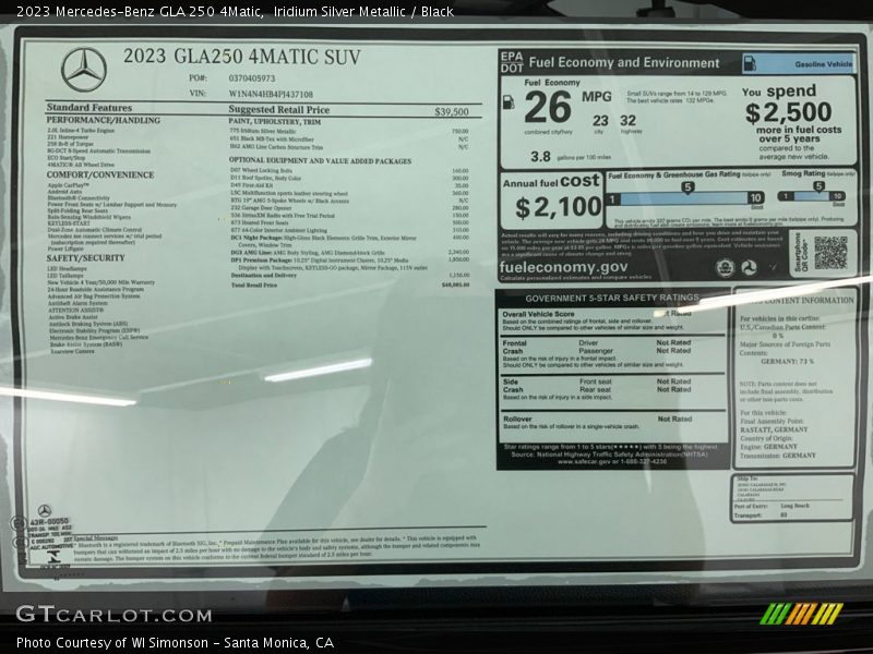 Iridium Silver Metallic / Black 2023 Mercedes-Benz GLA 250 4Matic