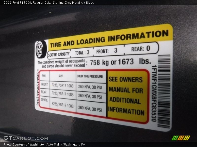 Sterling Grey Metallic / Black 2011 Ford F150 XL Regular Cab