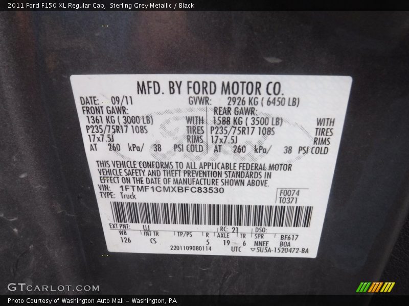 Sterling Grey Metallic / Black 2011 Ford F150 XL Regular Cab