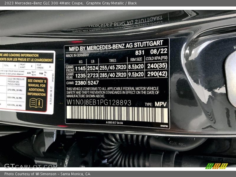 2023 GLC 300 4Matic Coupe Graphite Gray Metallic Color Code 831