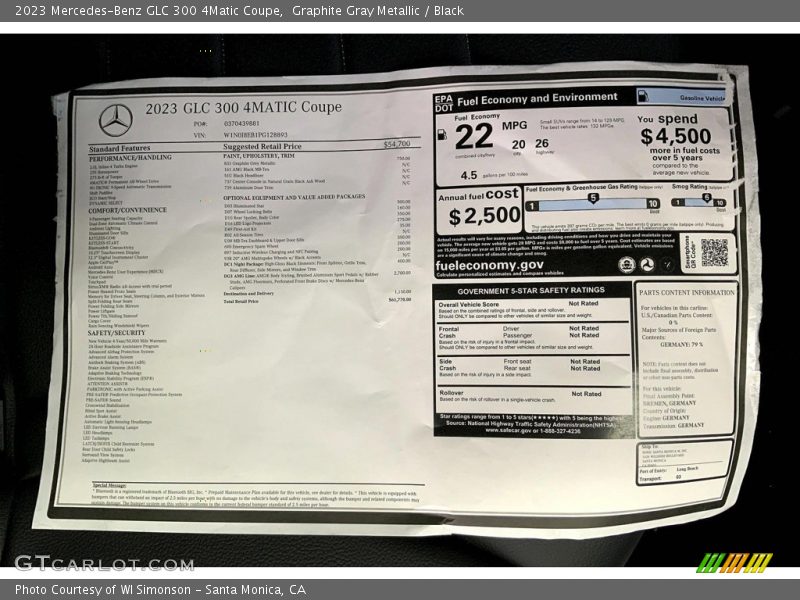  2023 GLC 300 4Matic Coupe Window Sticker
