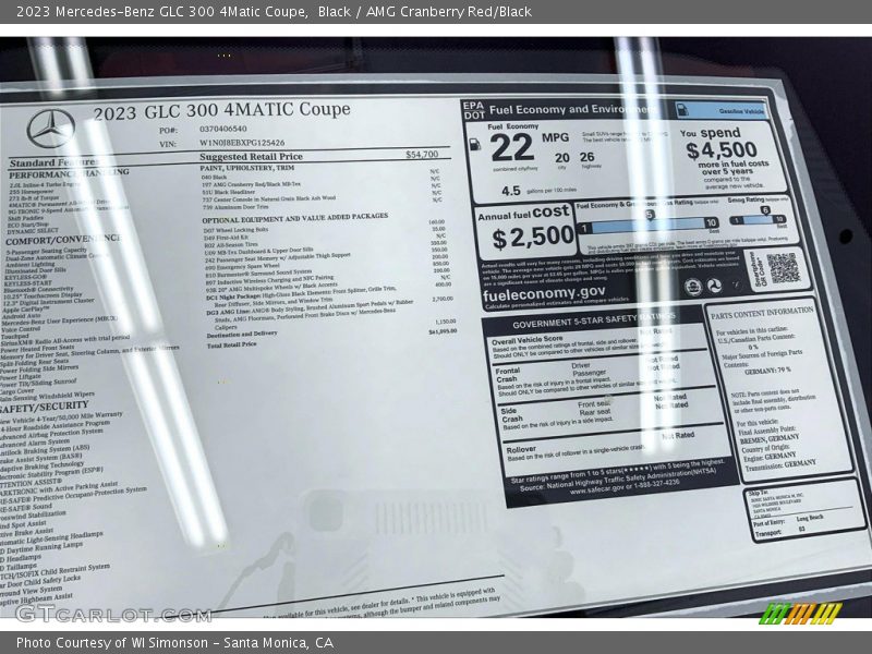  2023 GLC 300 4Matic Coupe Window Sticker