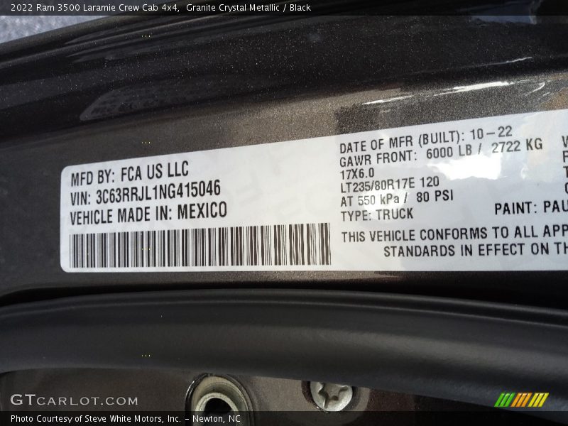 Granite Crystal Metallic / Black 2022 Ram 3500 Laramie Crew Cab 4x4